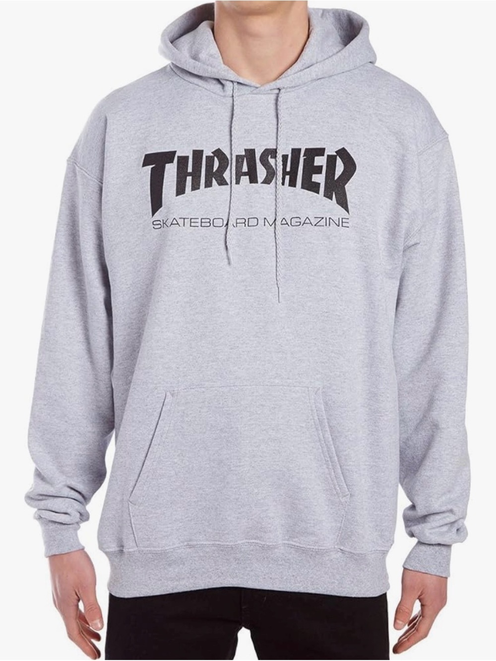 Thrasher Men's Skate Mag Logo Hoodie Sweatshirt with Front Pocket- Heather Grey